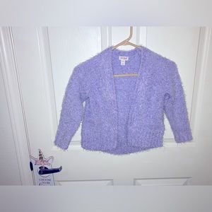 Purple cardigan with tinsel detailing, size 4/5